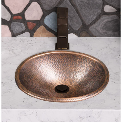 Pure Copper Hand Hammered 17 inch Oval Drop-In Bathroom Vanity Sink